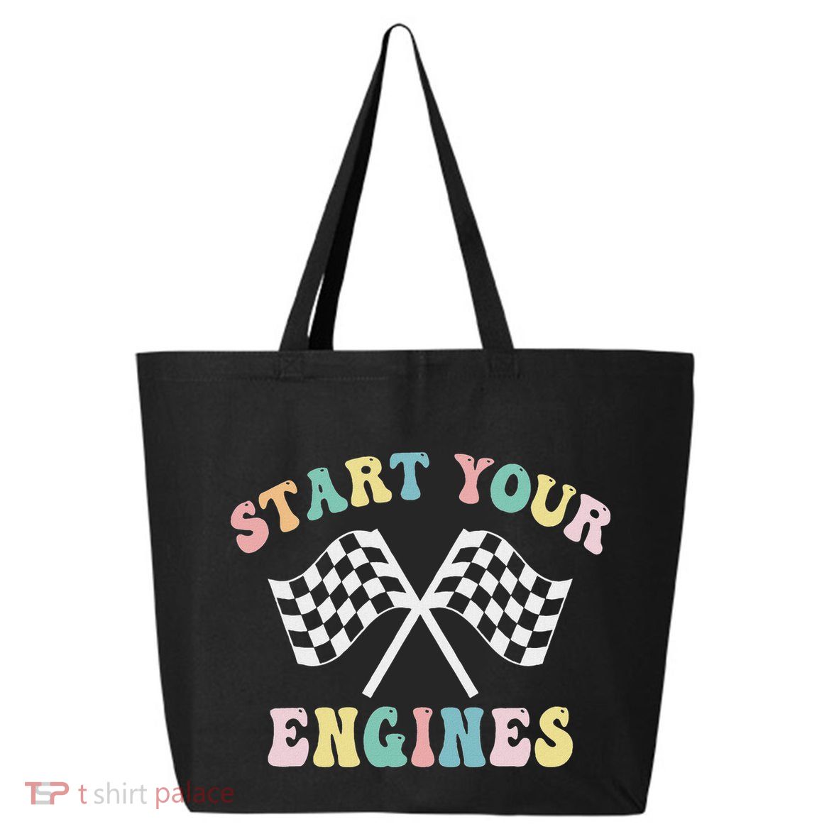Start Your Engines Groovy Checkered Flag Retro Racing 25L Jumbo Tote