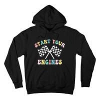 Start Your Engines Groovy Checkered Flag Retro Racing Tall Hoodie