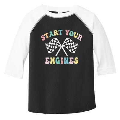 Start Your Engines Groovy Checkered Flag Retro Racing Toddler Fine Jersey T-Shirt