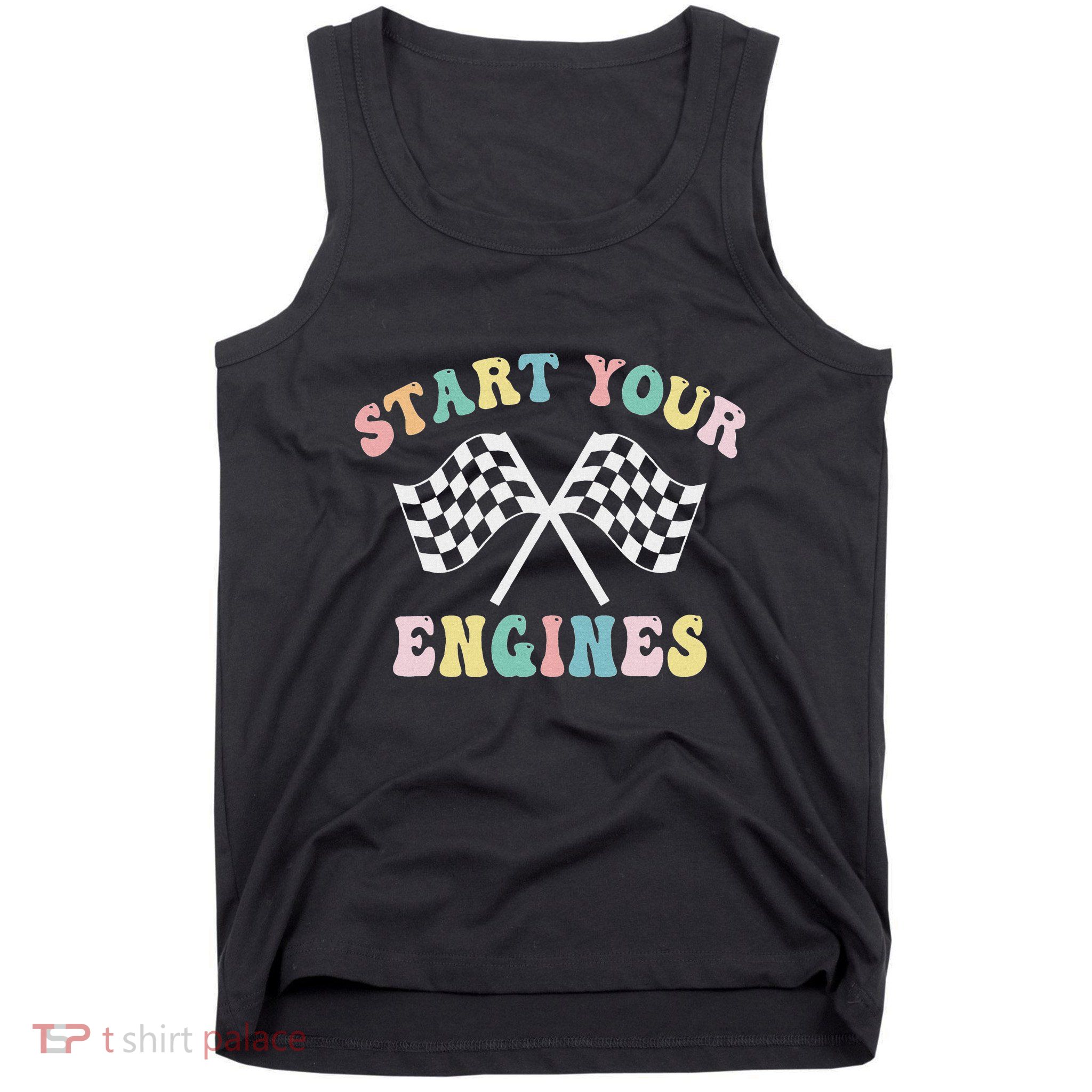 Start Your Engines Groovy Checkered Flag Retro Racing Tank Top