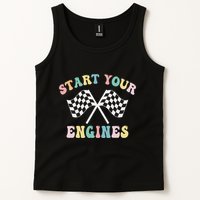 Start Your Engines Groovy Checkered Flag Retro Racing Tank Top