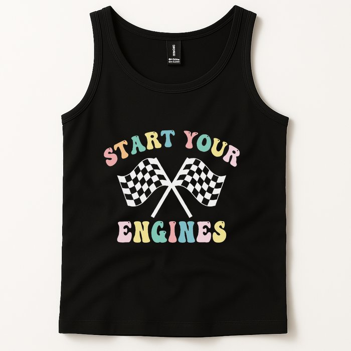Start Your Engines Groovy Checkered Flag Retro Racing Tank Top