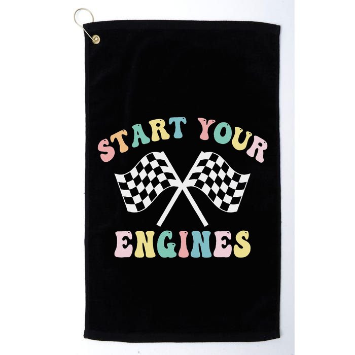 Start Your Engines Groovy Checkered Flag Retro Racing Golf Towel