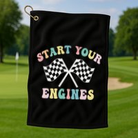 Start Your Engines Groovy Checkered Flag Retro Racing Golf Towel