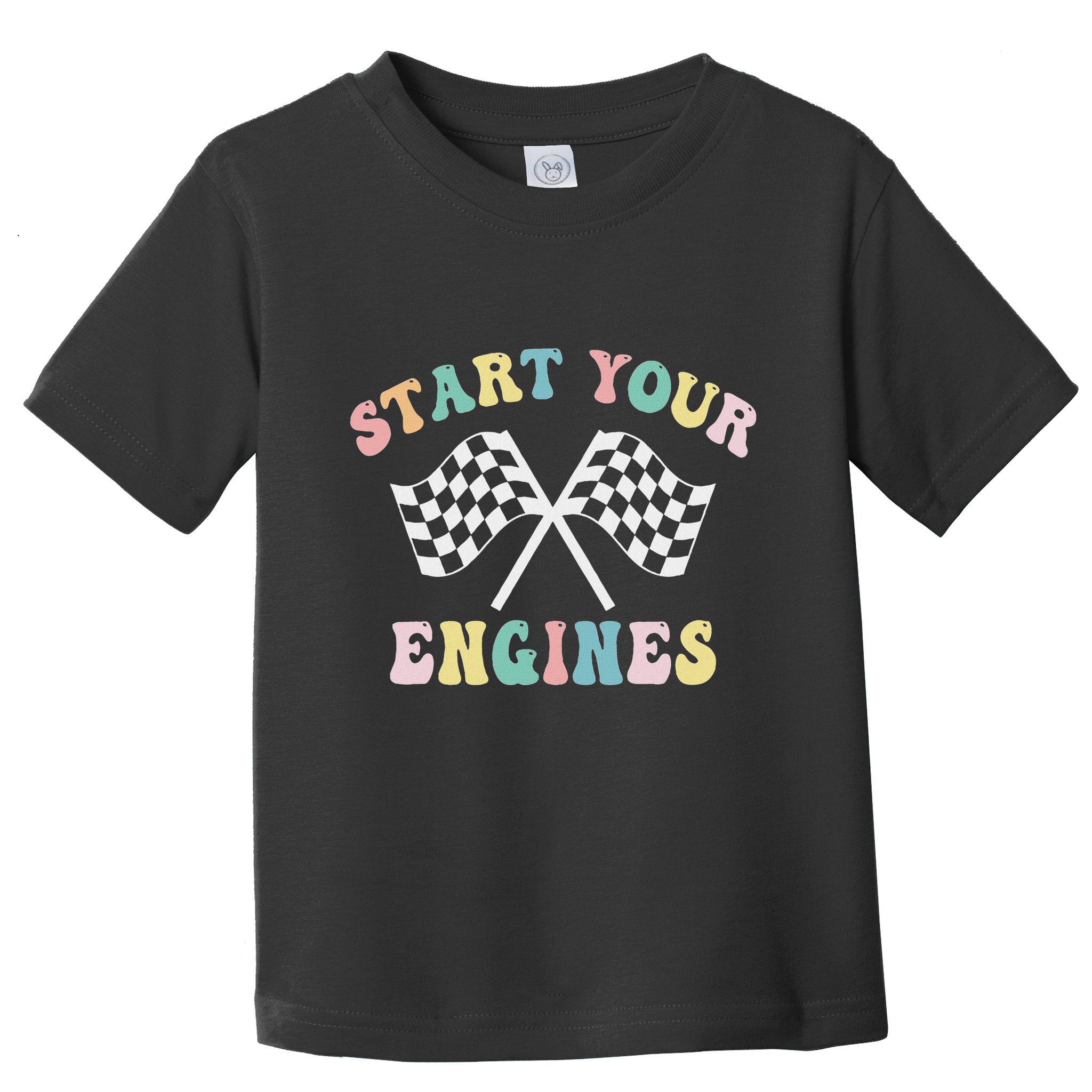 Start Your Engines Groovy Checkered Flag Retro Racing Toddler T-Shirt