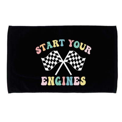 Start Your Engines Groovy Checkered Flag Retro Racing Microfiber Hand Towel