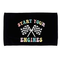 Start Your Engines Groovy Checkered Flag Retro Racing Microfiber Hand Towel