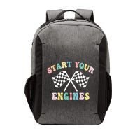 Start Your Engines Groovy Checkered Flag Retro Racing Vector Backpack