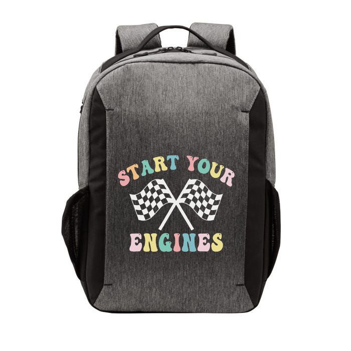 Start Your Engines Groovy Checkered Flag Retro Racing Vector Backpack