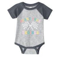 Start Your Engines Groovy Checkered Flag Retro Racing Infant Baby Jersey Bodysuit