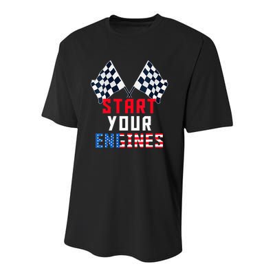 Start Your Engines Motorsport Car Drag Racing Youth Performance Sprint T-Shirt