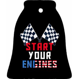 Start Your Engines Motorsport Car Drag Racing Ceramic Bell Ornament