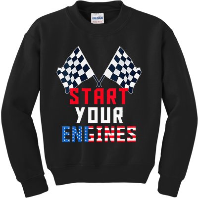 Start Your Engines Motorsport Car Drag Racing Kids Sweatshirt