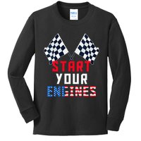 Start Your Engines Motorsport Car Drag Racing Kids Long Sleeve Shirt