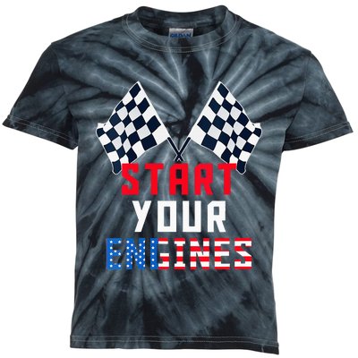 Start Your Engines Motorsport Car Drag Racing Kids Tie-Dye T-Shirt