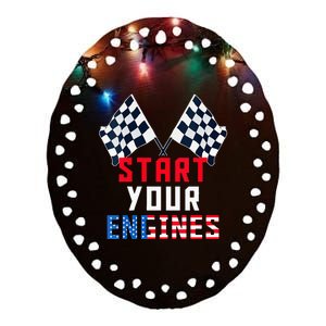 Start Your Engines Motorsport Car Drag Racing Ceramic Oval Ornament