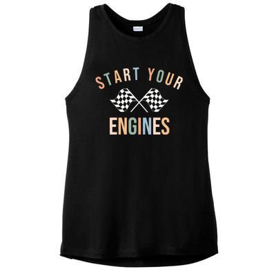 Start Your Engines Funny Checkered Flag Racing Funny Gift Ladies PosiCharge Tri-Blend Wicking Tank