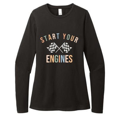 Start Your Engines Funny Checkered Flag Racing Funny Gift Womens CVC Long Sleeve Shirt