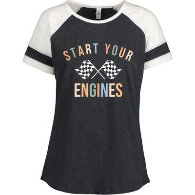 Start Your Engines Funny Checkered Flag Racing Funny Gift Enza Ladies Jersey Colorblock Tee