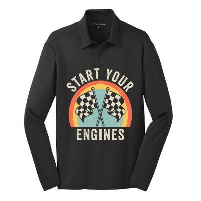 Start Your Engines Funny Saying Raceday Race Silk Touch Performance Long Sleeve Polo