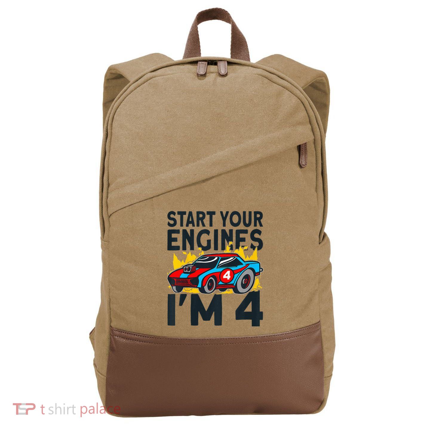 Start You Engines IM 4 Race Car 4th Birthday Race Car Cotton Canvas Backpack