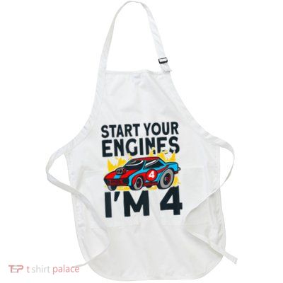 Start You Engines IM 4 Race Car 4th Birthday Race Car Full-Length Apron With Pockets