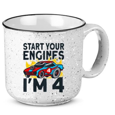 Start You Engines IM 4 Race Car 4th Birthday Race Car 15oz Campfire Ceramic Mug