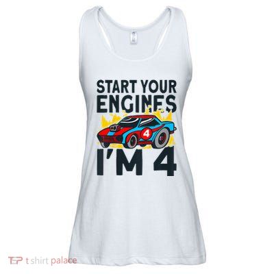 Start You Engines IM 4 Race Car 4th Birthday Race Car Ladies Essential Flowy Tank