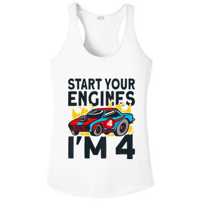 Start You Engines IM 4 Race Car 4th Birthday Race Car Ladies PosiCharge Competitor Racerback Tank