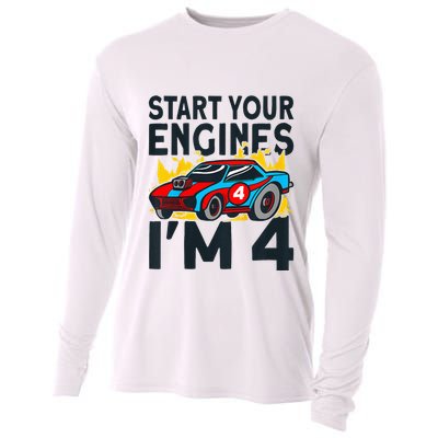 Start You Engines IM 4 Race Car 4th Birthday Race Car Cooling Performance Long Sleeve Crew