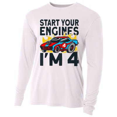 Start You Engines IM 4 Race Car 4th Birthday Race Car Cooling Performance Long Sleeve Crew