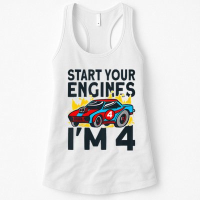 Start You Engines IM 4 Race Car 4th Birthday Race Car Womens Tank Top