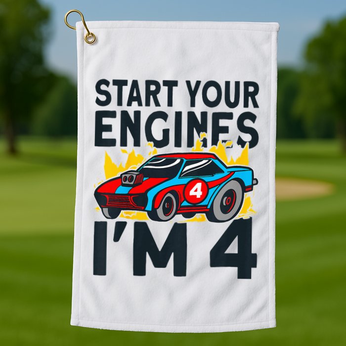 Start You Engines IM 4 Race Car 4th Birthday Race Car Golf Towel