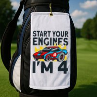 Start You Engines IM 4 Race Car 4th Birthday Race Car Golf Towel