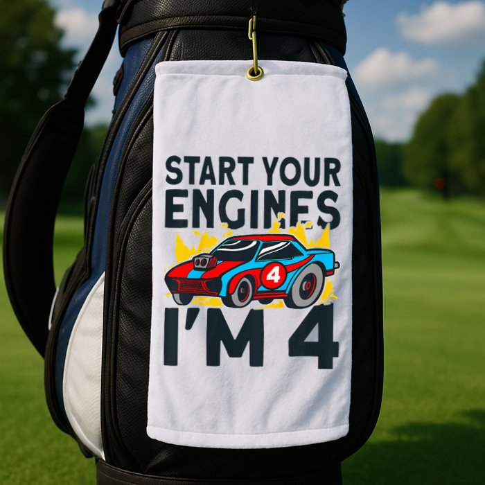 Start You Engines IM 4 Race Car 4th Birthday Race Car Golf Towel