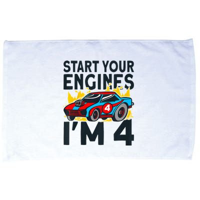 Start You Engines IM 4 Race Car 4th Birthday Race Car Microfiber Hand Towel
