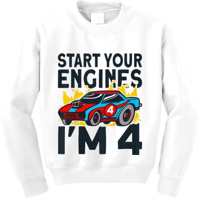 Start You Engines IM 4 Race Car 4th Birthday Race Car Kids Sweatshirt