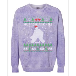 Shut Your Five Hole Ice Hockey Goalie Ugly Christmas Cool Gift Colorblast Crewneck Sweatshirt