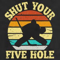 Shut Your Five Hole Funny Ice Hockey Goalie 7 Panel Mesh Trucker Snapback Hat