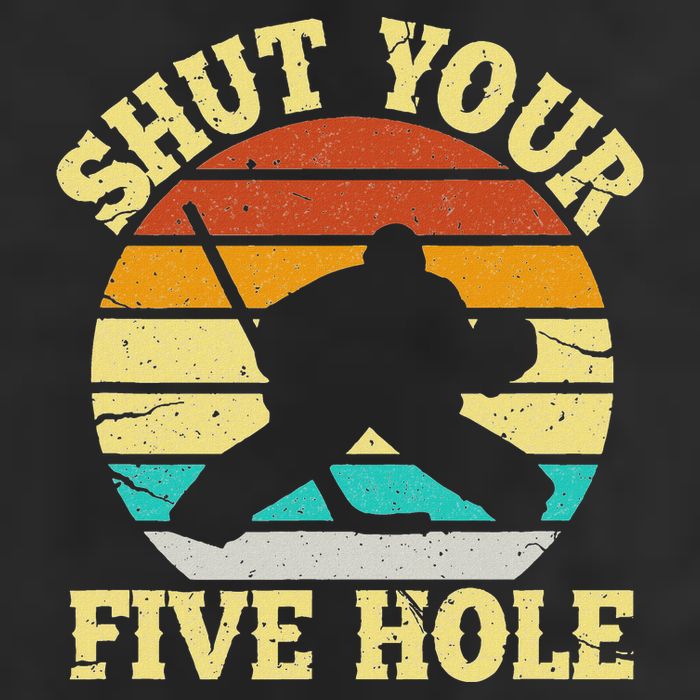 Shut Your Five Hole Funny Ice Hockey Goalie 7 Panel Mesh Trucker Snapback Hat