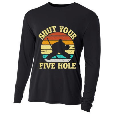 Shut Your Five Hole Funny Ice Hockey Goalie Cooling Performance Long Sleeve Crew