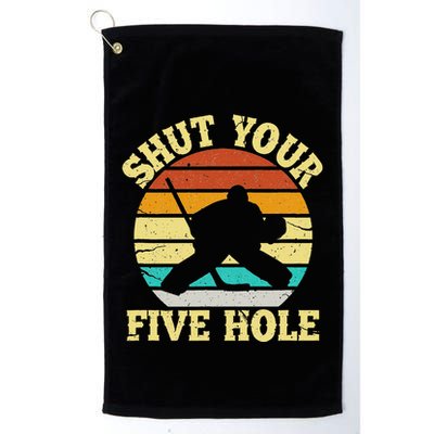Shut Your Five Hole Funny Ice Hockey Goalie Golf Towel