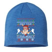 Shut Your Five Hole Ice Hockey Santa Ugly Christmas Hockey Gift Sustainable Beanie