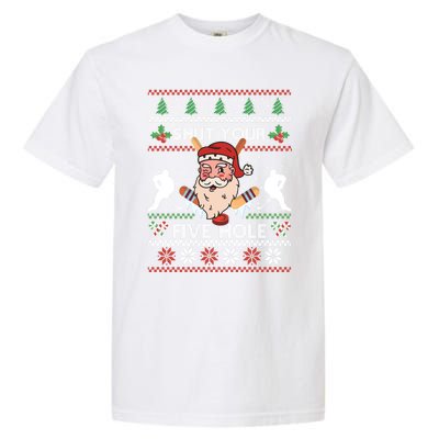 Shut Your Five Hole Ice Hockey Santa Ugly Christmas Hockey Gift Garment-Dyed Heavyweight T-Shirt