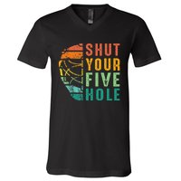 Shut Your Five Hole Retro Vintage Ice Hockey Goalie V-Neck T-Shirt