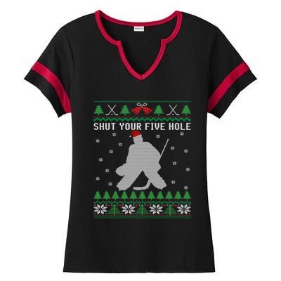 Shut Your Five Hole Ice Hockey Goalie Ugly Christmas Cool Gift Ladies Halftime Notch Neck Tee