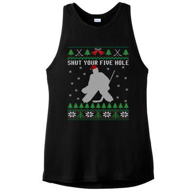 Shut Your Five Hole Ice Hockey Goalie Ugly Christmas Cool Gift Ladies PosiCharge Tri-Blend Wicking Tank