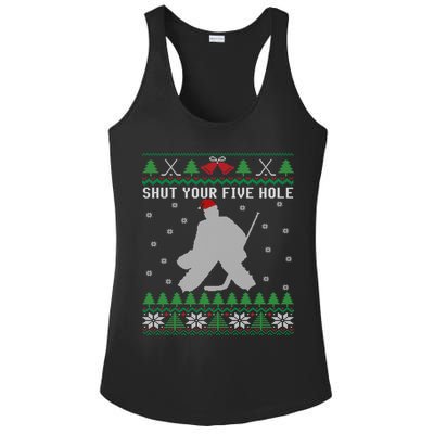 Shut Your Five Hole Ice Hockey Goalie Ugly Christmas Cool Gift Ladies PosiCharge Competitor Racerback Tank