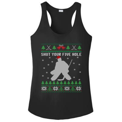 Shut Your Five Hole Ice Hockey Goalie Ugly Christmas Cool Gift Ladies PosiCharge Competitor Racerback Tank