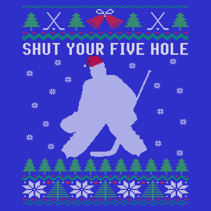 Shut Your Five Hole Ice Hockey Goalie Ugly Christmas Cool Gift Womens T-Shirt